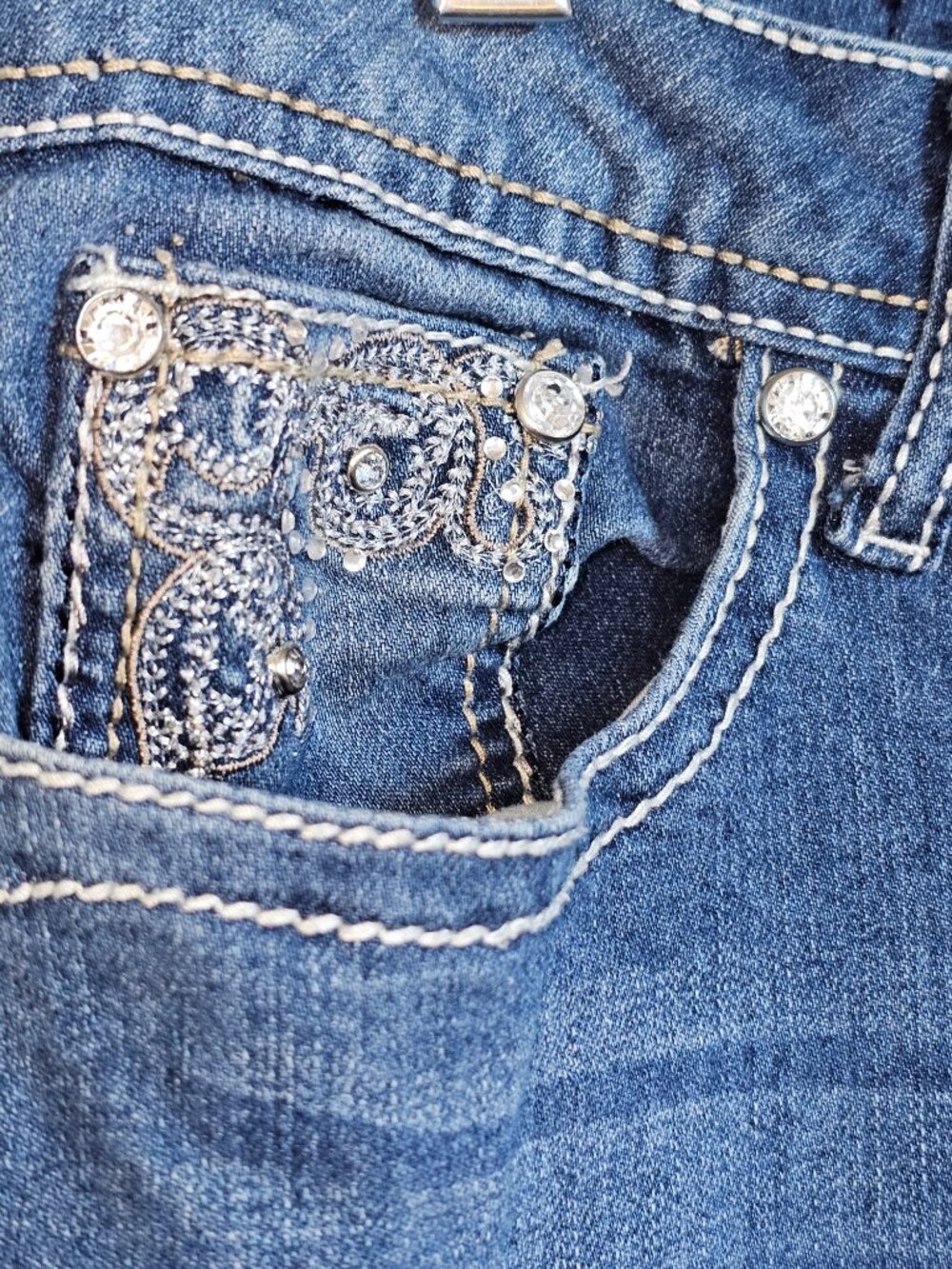 Capri Embellished Jeans Rhinestone Paisley Bling Stretch Earl Jean Women's 8 - Picture 5 of 14